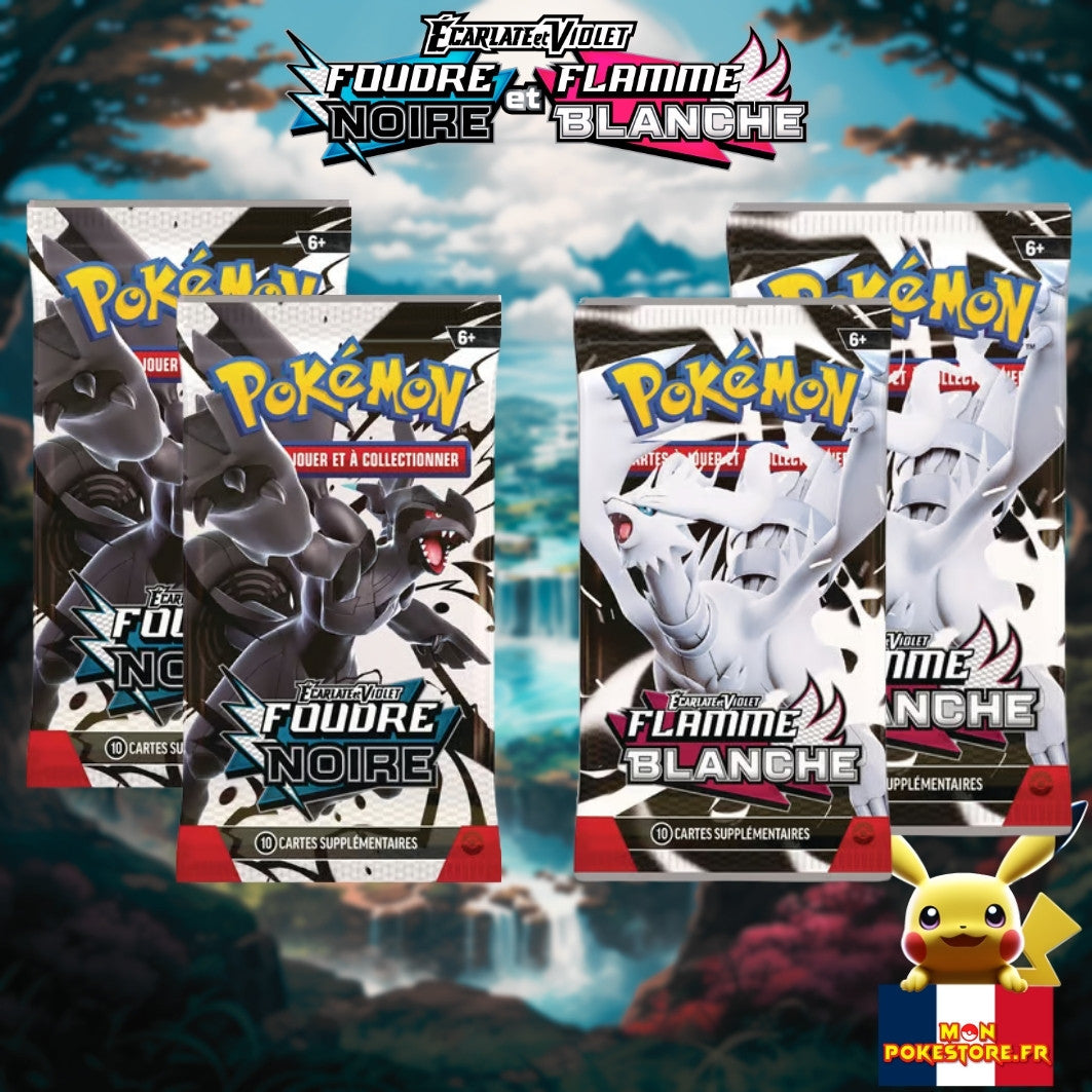 POKEMON Coffret Poster EV10 .5 Flamme Blanche et Foudre Noire boosters contenu