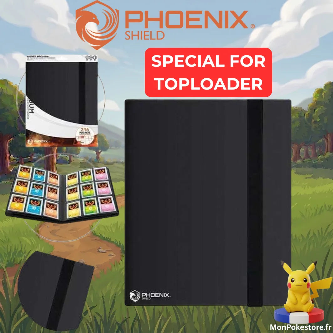 Album Phoenix Shield 9 Cases pour Toploaders – 216 Cartes – Noir