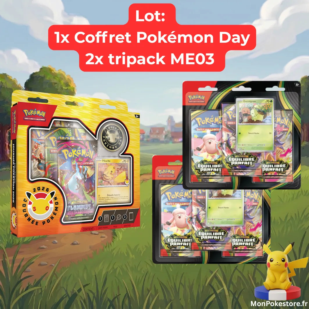 Lot Pokémon Day 2026 : Coffret Spécial + 2 Tripacks ME03 – VF