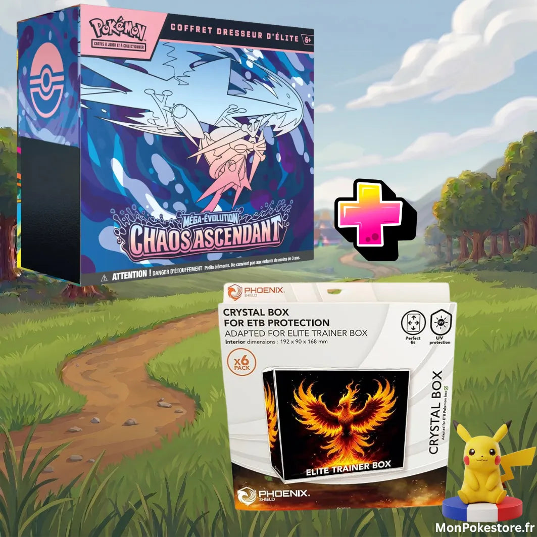 Lot Pokémon : ETB Chaos Ascendant + Pack 6 Crystal Box Phoenix Shield