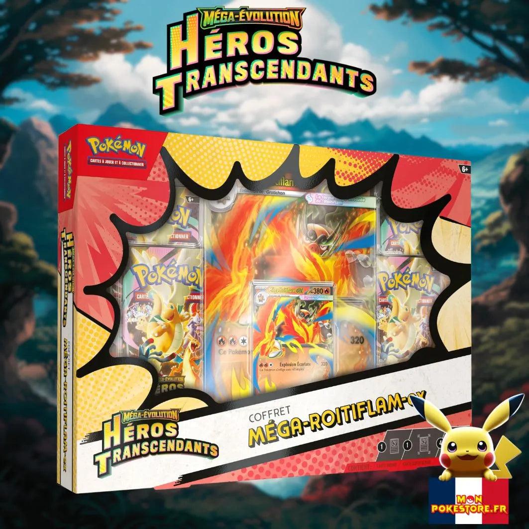 Pokemon-coffret-Mega-Roitiflam-Ex-Mega-evolution-Heros-transcendants