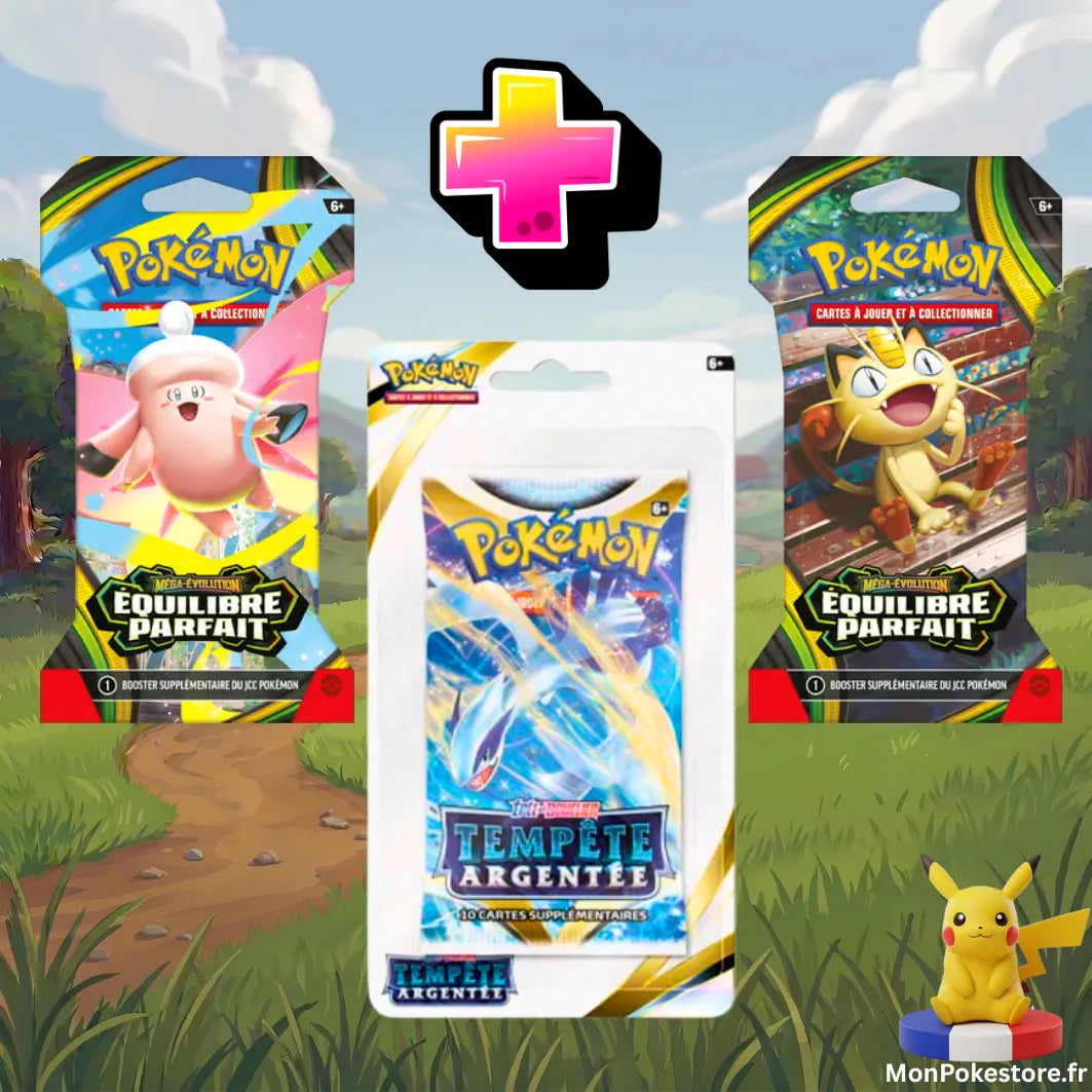 Lot 3 Blisters Pokémon : 1x Tempête Argentée + 2x ME03 Équilibre Parfait