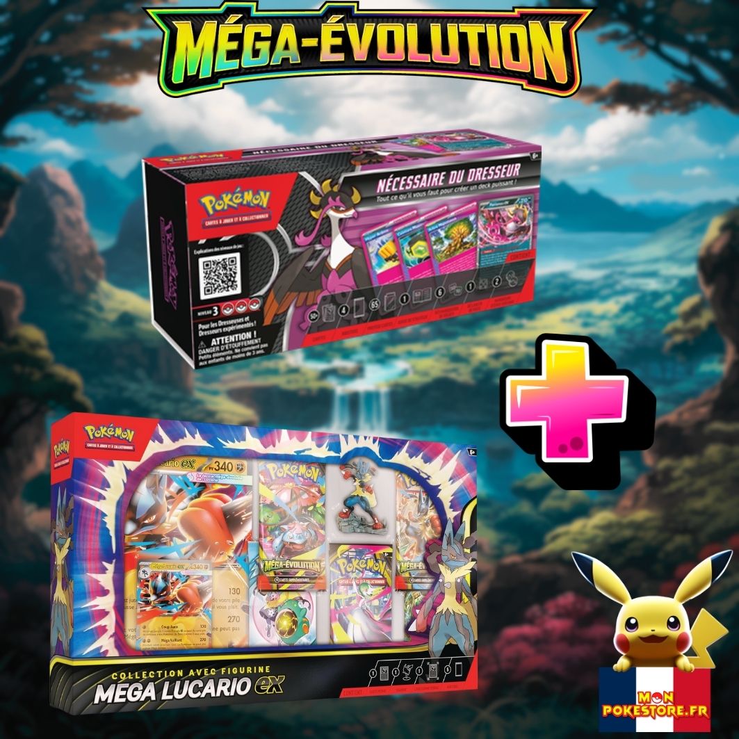 POKEMON - Lot - Coffret Méga Lucario + KIT NECESSAIRE DU DRESSEUR TOOLKIT 2025 VF