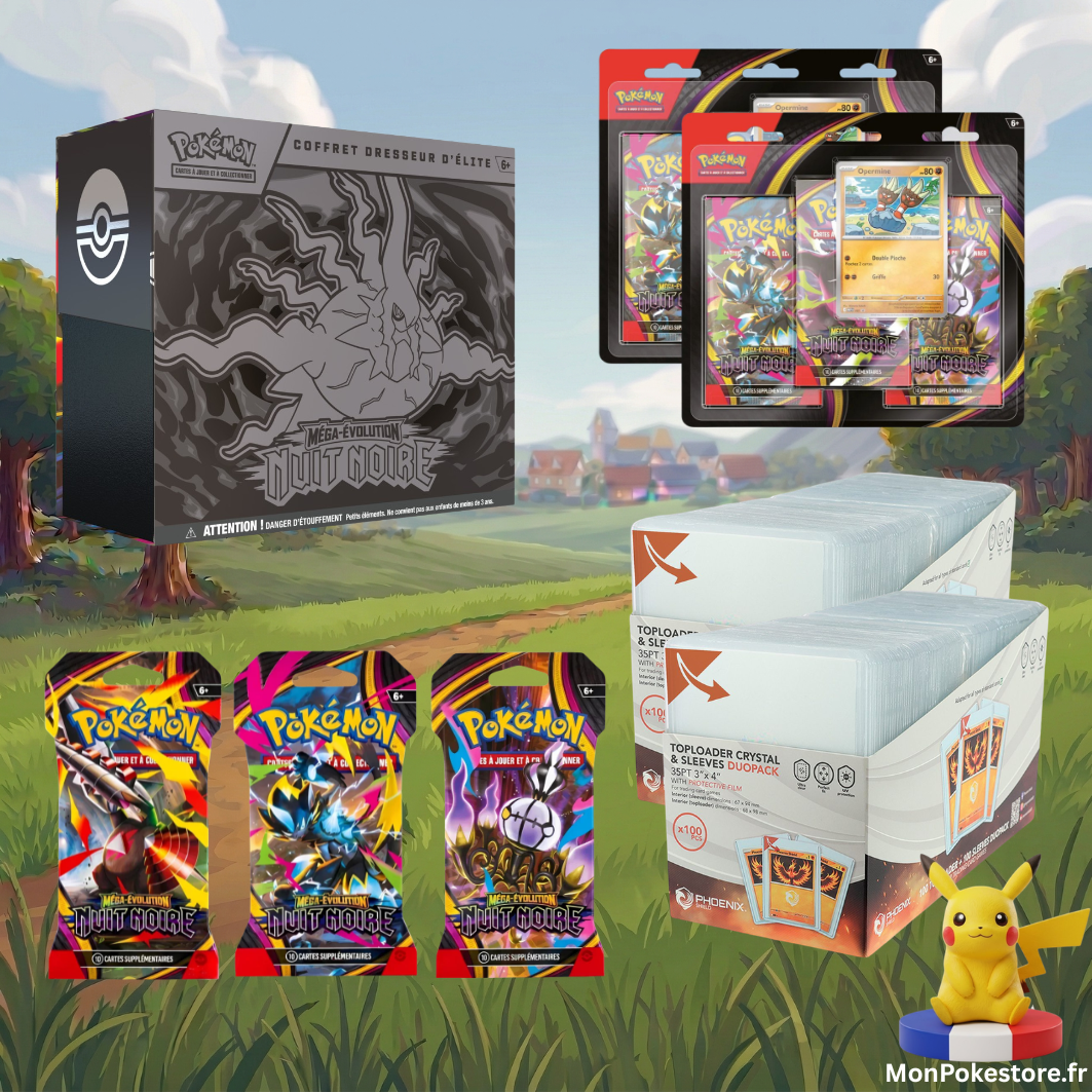 Lot Pokémon Nuit Noire (ME05) + Accessoires Protection Phoenix Shield