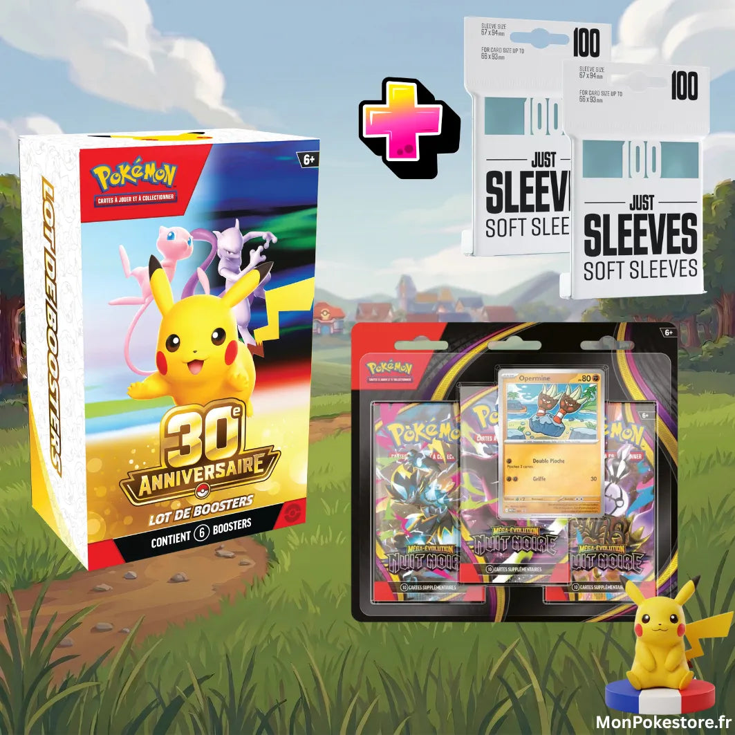 [PRECO]-Lot Pokémon Anniversaire 30 Ans : Bundle + Tripack ME05 + 2x 100 just sleeve