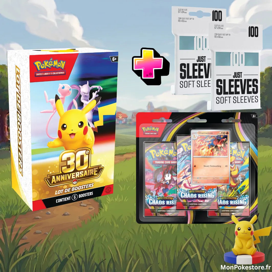[PRECO]-Lot Pokémon Anniversaire 30 Ans : Bundle + Tripack ME04 + 200 Sleeves