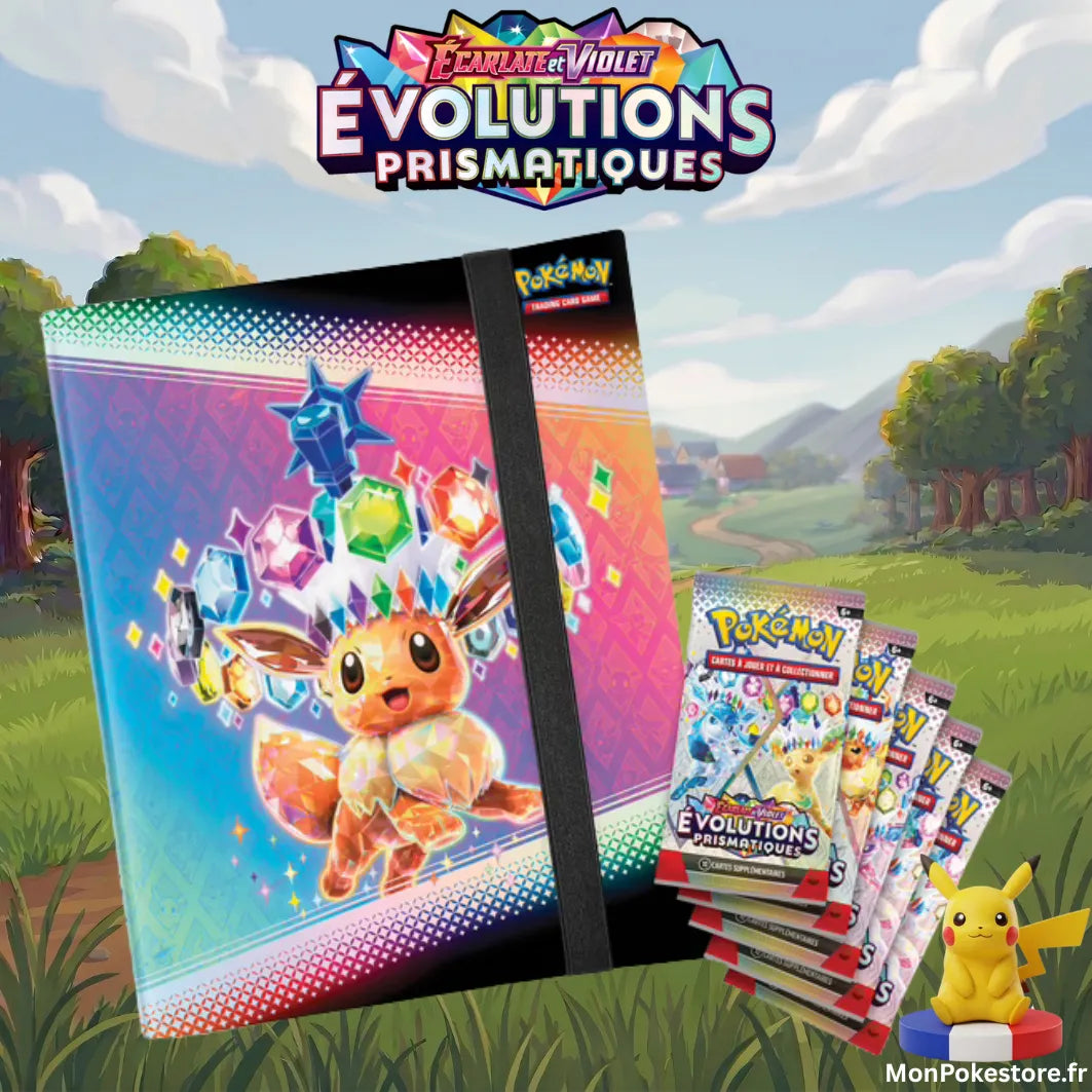 Booster Pokémon Evolution Prismatiques, 5 boosters et portfolio Evolutions Prismatiques